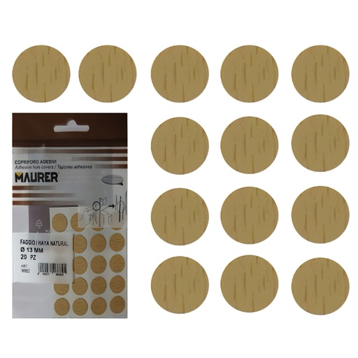 [5440110] Tapatornillos Adhesivos Haya Natural (Blister 20 unidades)