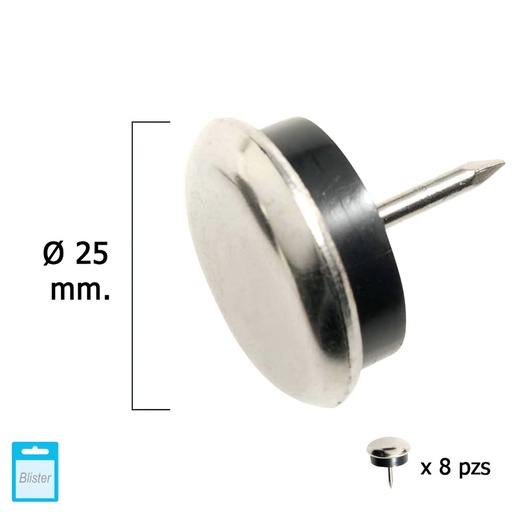 [5130150] Deslizante Metal Goma Claro Ø25 (Blister 8 Unidades)