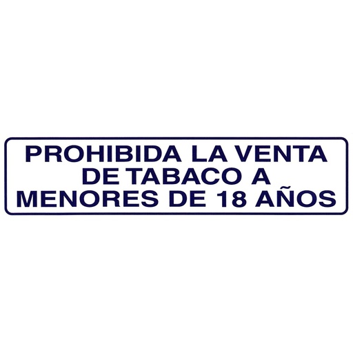 [15052110] Rotulo Adhesivo 250x63 mm. Prohibida Venta Tabaco  18años