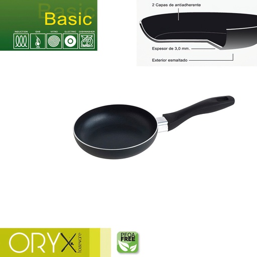 [5023200] Oryx Sartén Aluminio Antiadherente Basic, Alta Resistencia, Apta Inducción, Libre PFOA, Diámetro 16 cm, Espesor 3 mm.
