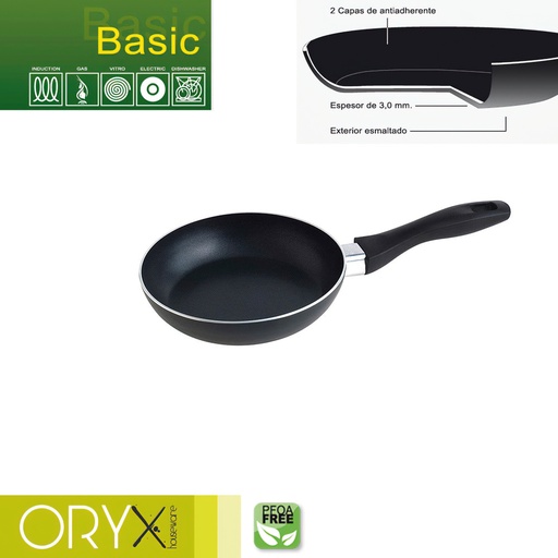 [5023205] Oryx Sartén Aluminio Antiadherente Basic, Alta Resistencia, Apta Inducción, Libre PFOA, Diámetro 18 cm, Espesor 3 mm.