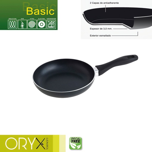 [5023210] Oryx Sartén Aluminio Antiadherente Basic, Alta Resistencia, Apta Inducción, Libre PFOA, Diámetro 20 cm, Espesor 3 mm.