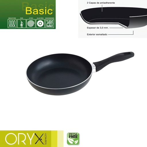 [5023215] Oryx Sartén Aluminio Antiadherente Basic, Alta Resistencia, Apta Inducción, Libre PFOA, Diámetro 22 cm, Espesor 3 mm.