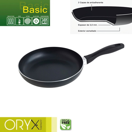 [5023220] Oryx Sartén Aluminio Antiadherente Basic, Alta Resistencia, Apta Inducción, Libre PFOA, Diámetro 24 cm, Espesor 3 mm.