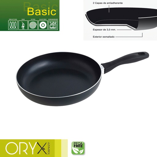 [5023225] Oryx Sartén Aluminio Antiadherente Basic, Alta Resistencia, Apta Inducción, Libre PFOA, Diámetro 26 cm, Espesor 3 mm.