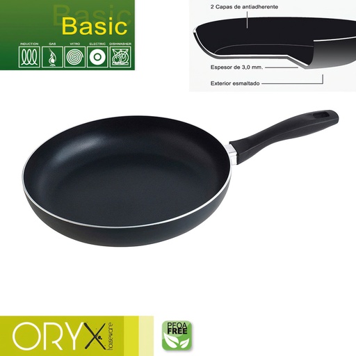 [5023230] Oryx Sartén Aluminio Antiadherente Basic, Alta Resistencia, Apta Inducción, Libre PFOA, Diámetro 28 cm, Espesor 3 mm.