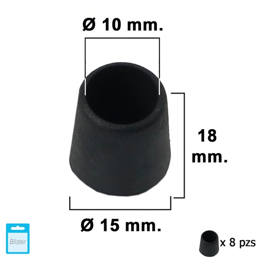 [5330600] Contera Cónica Negra 10mm. Blister 8 piezas.