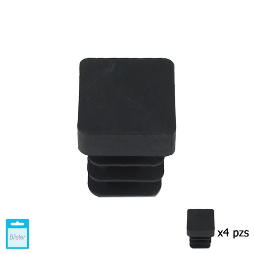 [5330700] Contera Cuadrada Interior Negra 12x12 mm. Blister 4 piezas.