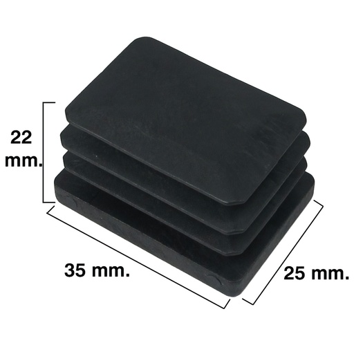 [5330752] Contera Rectangular Negra 25x35mm. Blister 4 piezas.