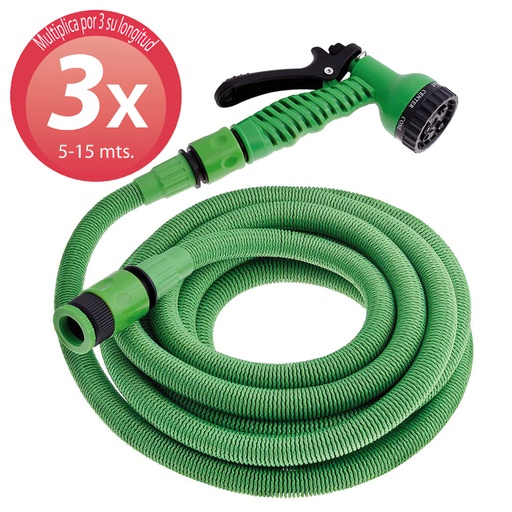 [8070502] Manguera Extensible Riego Compacto 5 A 15 Metros Con Pistola 7 Posiciones