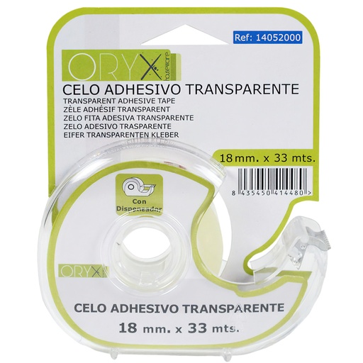[14052000] Cinta Celo Adhesivo Transparente 18 mm. x 33 Mts. Con Dispensador.