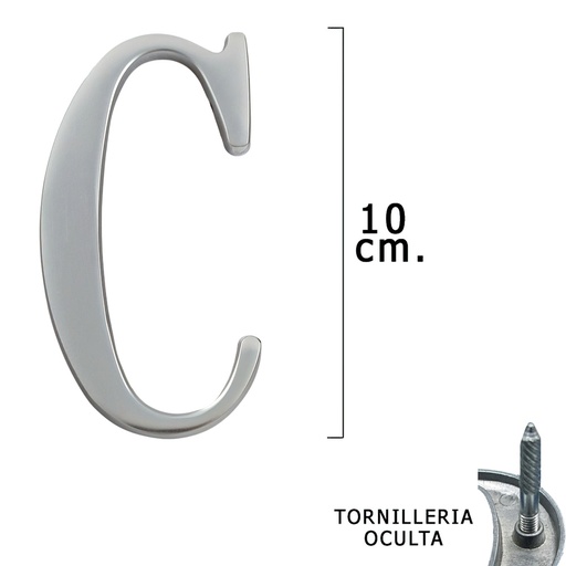 [5320202] Letra Metal "C" Plateada Mate 10 cm. con Tornilleria Oculta (Blister 1 Pieza)