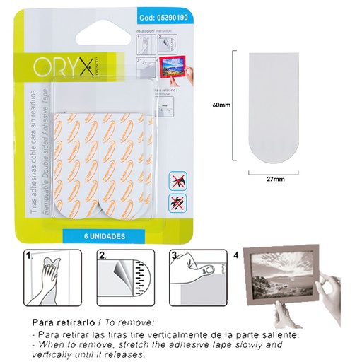 [5390190] Tiras Adhesivas Doble Cara Sin Residuos (Blister de 6 piezas )
