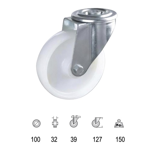 [11110816] Rueda Industrial Nylon Pasante 100mm