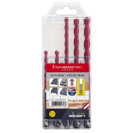 [9083840] Estuche Brocas Alpen Multiusos / Universal Sds Plus  5 piezas