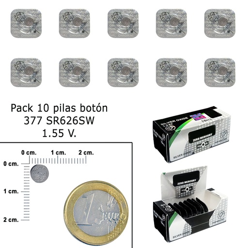 [19040820] Pila Boton Oxido De Plata 377 / SR626SW (Caja 10 Pilas)