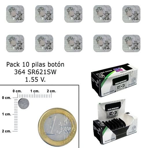 [19040825] Pila Boton Oxido De Plata 364 / SR621SW (Caja 10 Pilas)