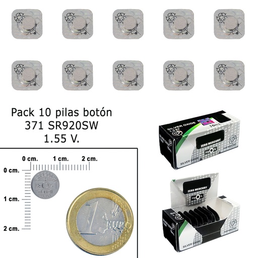 [19040830] Pila Boton Oxido De Plata 371 / SR920SW (Caja 10 Pilas)