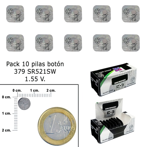 [19040840] Pila Boton Oxido De Plata 379 / SR521SW (Caja 10 Pilas)