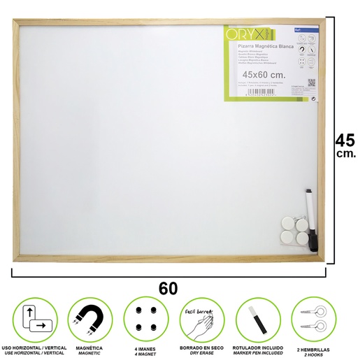 [3081160] Pizarra Magnetica Blanca 45x60 cm. Con Rotulador y 4 Imánes