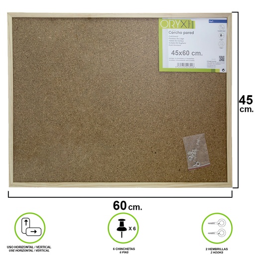 [3081180] Corcho Pared 45x60 cm. Marco Madera Con 6 Chinchetas