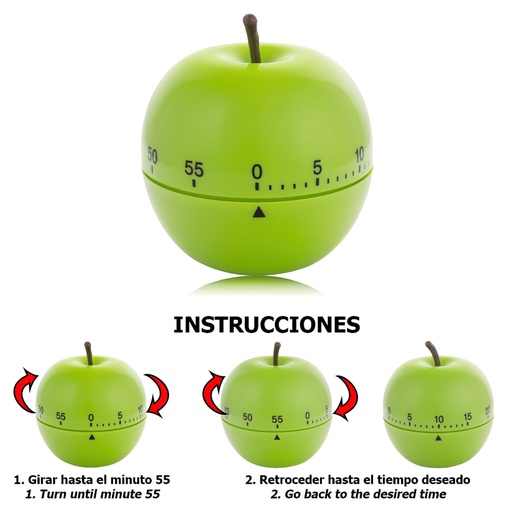 [5185000] Temporizador Minutero Cocina Manzana Verde 60 Minutos
