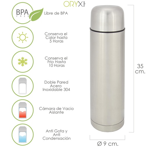 [5075015] Termo Liquidos, Capacidad 1 Litro, Libre BPA, Acero Inoxidable, Antigoteo