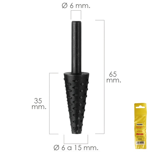 [7040080] Fresa Rotativa Para Madera Conica Ø 6 a 15 mm. Para Taladro / Fresadora