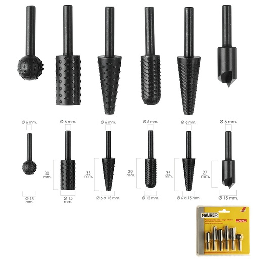 [7040100] Juego Fresas Rotativas Para Metal y Madera 6 Piezas Para Taladro / Fresadora