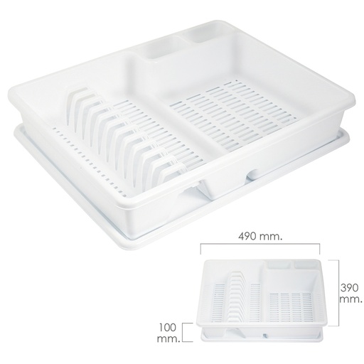 [5071030] Escurre Platos Rectangular Con Bandeja Anti Goteo Plástico 49x39x10 (Alt.) cm.