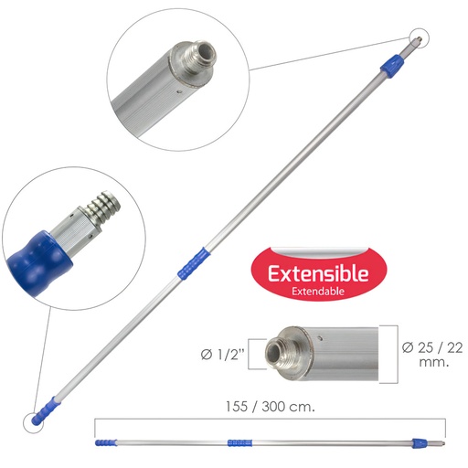 [8150560] Mango Metálico Extensible Para Cepillo Lava Camiones Wolfpack 155/300 cm.