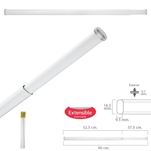 [5340003] Barra Visillo Extensible 52.5/90 cm. Con Muelle Presion Ajustable  (1 Pieza)