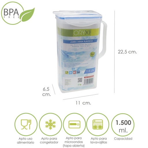 [5025040] Jarra Plastico Cuadrada 1.500 ml. 11 x 6.5 x 22.5 (alt) cm.