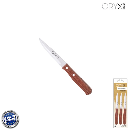 [5800050] Cuchillo Montana Patatero Hoja Acero Inoxidable 9 cm. Mango madera (Blister 3 piezas)