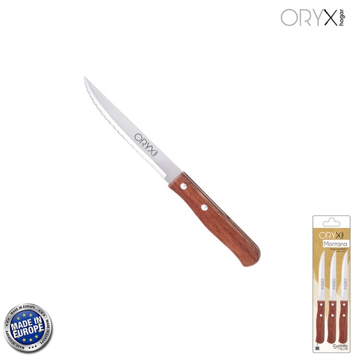 [5800060] Cuchillo Montana Multiusos Hoja Sierra Acero Inoxidable 11 cm. Mango Madera (Blister 3 piezas)