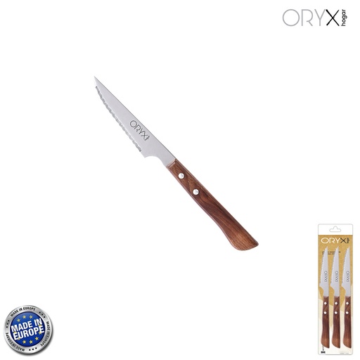 [5800280] Cuchillo Montana Chuletero Hoja Acero Inoxidable 9 cm. Mango Madera (Blister 3 Piezas)