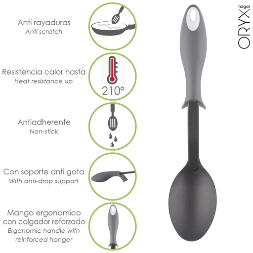 [5076013] Cuchara Servir Cocina Nylon Con Mango Antigotas Engomado 32,5x6cm