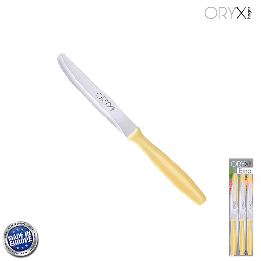 [5800250] Cuchillo Mesa Etna Hoja Sierra Acero Inoxidable 10 cm. Amarillo (Blister 6 piezas)