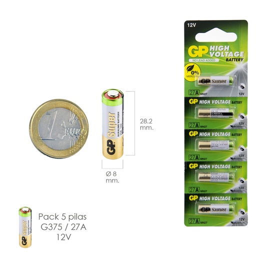 [19040900] Pila Alcalina G375/ 27A 12 V. Sin Mercurio (Blister 5 Piezas)