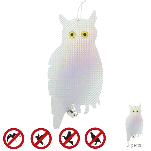 [5120305] Buho Espantapajaros Reflectante Para Colgar Con 2 Cascabeles (2 Piezas)