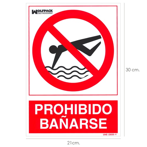 [15050950] Cartel Prohibido Bañarse 30x21 cm.