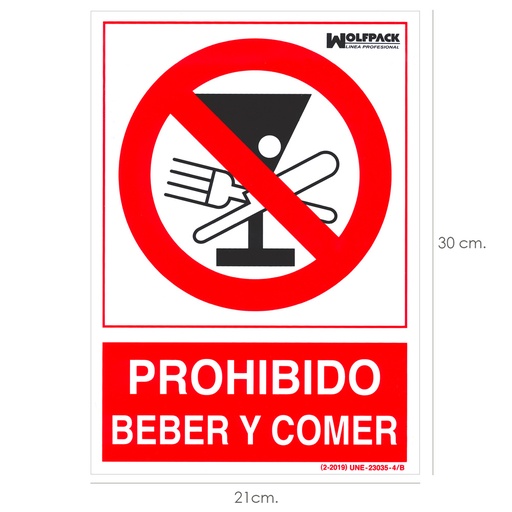 [15050952] Cartel Prohibido Beber y Comer 30x21cm.