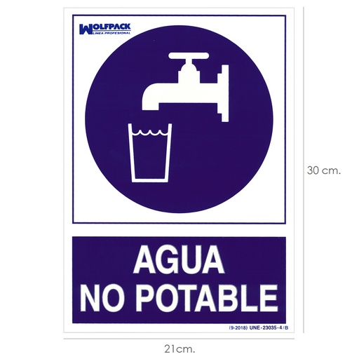 [15050954] Cartel Agua No Potable 30x21cm.