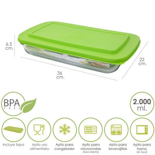 [5024100] Fuente Cristal Rectangular Con Tapa 2 Litros 36 x 22 x 6.5 (Alt) cm.