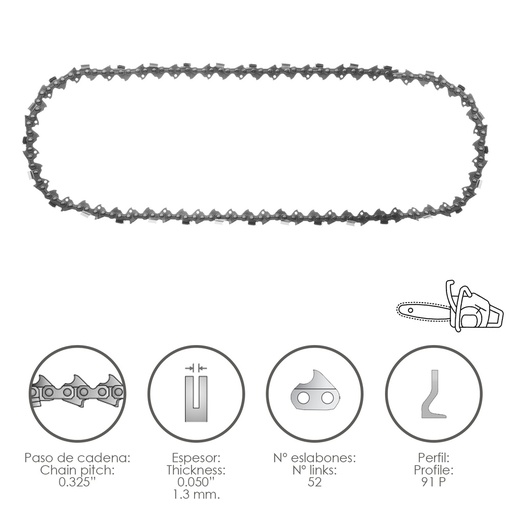 [8062520] Cadena Motosierra 0.325" / 0.050" 1,3 mm. / 66 Eslabones / 91 P