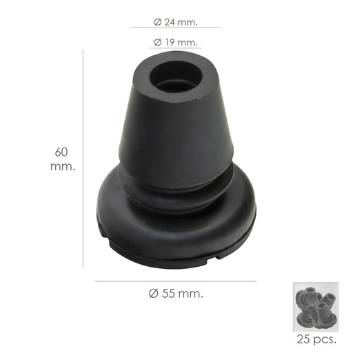 [5330162] Taco Goma Baston Negro Tubo Ø 19 mm. / Base Ø 55 mm. Tipo Fuelle Bolsa 25 Unidades