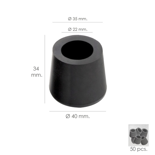 [5330155] Taco Goma Andador Negro Ø 22mm Con Arandela Interior Bolsa 50 Unidades
