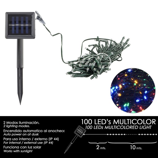 [5490120] Luces Navidad Solar 100 Leds Multicolor Interior / Exterior (IP44)