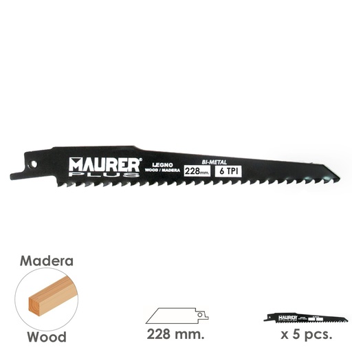 [7120755] Hoja Para Sierra Sable Madera 228 mm. - 6 TPI Tipo Bosch (5 piezas)