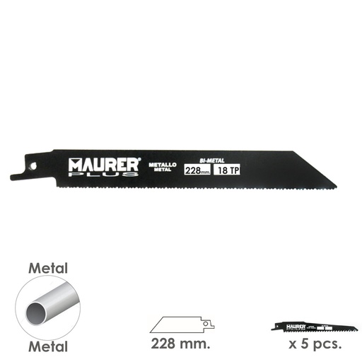 [7120705] Hoja Para Sierra Sable Metal 228 mm. - 18 TPI Tipo Bosch (5 piezas)